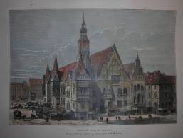 Pologne - Hôtel De Ville De Breslau - Gravure Originale - 1878 - Aquarellée à La Main. - Sonstige & Ohne Zuordnung