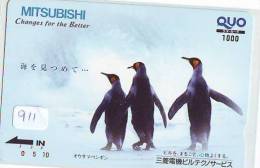 Carte Prépayée Japon * OISEAU MANCHOT  (911)  PENGUIN BIRD Japan * Prepaidcard * PINGUIN * - Pinguïns & Vetganzen