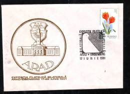 FLOWER, TULIP, PHILATELIC EXPOSITION, CACHET ON COVER, 1981, ARAD,ROMANIA - Storia Postale