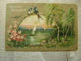 Pentecost  Card  Pfingsten - -embossed En Relief   Schwalbe - Flowers   -  Ca 1905 -   D91914 - Pinksteren