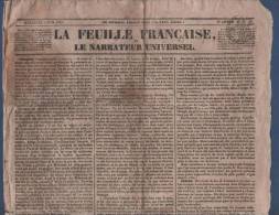 LA FEUILLE FRANCAISE LE NARRATEUR UNIVERSEL 5 06 1833 - TURQUIE - ORAN - PORTUGAL - LUXEMBOURG BELGIQUE - MORT SAVARY - - 1800 - 1849