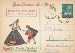 POLSKA CARTE 1959, WARSZAWA Pour La FRANCE ENTIER 1.50Zt 400 ANS DE LA POSTE POLONAISE/3211 - Covers & Documents