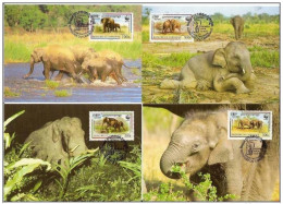 Cambodge 1997 WWF W. W. F. Elephant Elephants Fauna Maximum Cards X4 Set - Maximumkarten
