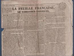 LA FEUILLE FRANCAISE LE NARRATEUR UNIVERSEL 28 01 1833 - USA VIRGINIE CAROLINE - EGYPTE - ESPAGNE - BLAYE DUCHESSE BERRY - 1800 - 1849