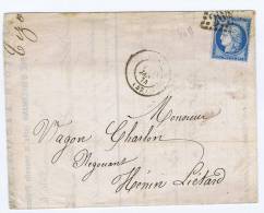 France Lettre 1874 Lille A Henin-Lietard Yv. 60 Type II - 1849-1876: Classic Period