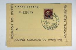 France Carte Lettre Journée Nationale Du Timbre 1943 - Covers & Documents