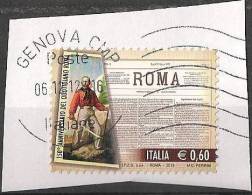 ITALIA REPUBBLICA 150° ANNIVERSARIO QUOTIDIANO ROMA 0,60 2012 USATO SU FRAMMENTO - 2011-20: Usados
