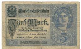 Lotto Di N. 2 Banconote GERMANIA  - Banconota Da  5  FUNF  MARK  -  Anno  1917. - Banconota Da 10 ZEHINFMART - Anno 1920 - 5 Mark