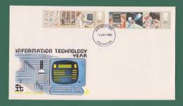 GB GREAT BRITAIN 1982 - INFORMATION TECHNOLOGY - 2V FDC  EMBOSSED - COMPUTERS , IT, SPACE SATELLITE , BARCODE  - AS SCAN - Computers