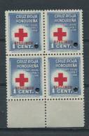 Honduras 1941 SC RA1 SPECIMEN Block Of 4 OG NH RED CROSS - Erreurs Sur Timbres