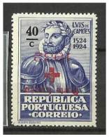 PORTUGAL -  1931 -  40c  Luis De Camoes - MLH - Red Cross - Inverted  Surcharge - No Faults - Unused Stamps