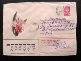 Cover Sent From Russia To Lithuania, Flower Orchid, Ufa 3  Cancel EXTRA PAY VILNIUS - Brieven En Documenten