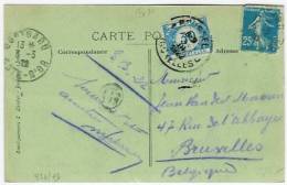 FRANCE/Montbard 1922 Naar Brussel 4.III.1922 + Taxe 30 Ct Nr TX30 - Brieven En Documenten