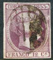 Edifil 18, 12 Cuartos Lila De 1853 En Usado. Catálogo 170 Eur. - Oblitérés
