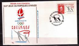 FRANCE  FDC  Jo 1992 Albertville   Sport  Logo   Flamme  Patinage - Kunstschaatsen