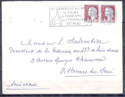 LETTRE  Cachet  Ste GENEVIEVE Des BOIS  S Et O   Le  29 6 1963   BANDE 2timbres  Sa Foire Du Tourisme 1er MAI - 1960 Marianne (Decaris)