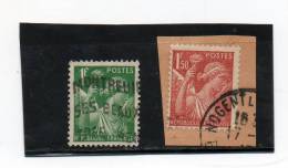 FRANCE   2 Timbrs 1 F Et 1,50f    A Nnée 1939-41   Y&T: 432 Et 435    (1 Timbre Sur Fragment Oblitérés) - 1939-44 Iris