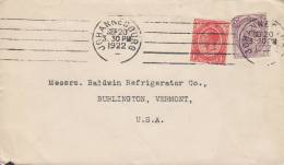 South Africa TMS Cancel JOHANNESBURG 1922 Cover Brief To BURLINGTON Vermont United States USA - Lettres & Documents