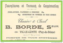 63 - VIC LE COMTE - Carte Commerciale B. BORDE, Seur Thuaire & Cluzel - Fournitures Et Travaux De Construction - Vic Le Comte