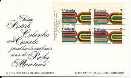 Canada FDC 20-7-1971 In Block Of 4 British Columbia Centennial With Cachet - 1971-1980