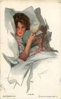 HARRISON FISHER    LUXURY  FEMME AU LIT UN LIVRE A LA MAIN AU REGARD....... - Fisher, Harrison