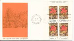 Canada FDC 3-9-1971 In Block Of 4 Four Seasons AUTUM With Cachet - 1971-1980