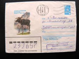 Cover Sent From Russia To Lithuania, USSR Postal Stationery, Animal Elk - Brieven En Documenten