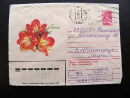 Cover Sent From Russia To Lithuania, USSR Postal Stationery, Flower - Brieven En Documenten