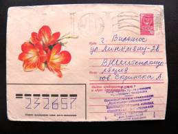 Cover Sent From Russia To Lithuania, USSR Postal Stationery, Flower - Brieven En Documenten