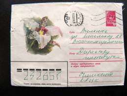 Cover Sent From Russia To Lithuania, USSR Postal Stationery, Flower Orchid - Brieven En Documenten