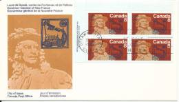 Canada FDC 17-5-1972 In Block Of 4 Louis De Baude With Cachet - 1971-1980