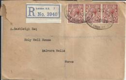 INGLATERRA LONDON 1924 CC CERTIFICADA AL DORSO MAT MALVERN - Cartas & Documentos