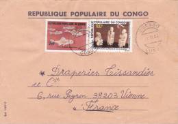 MARCOPHILIE, Lettre, CONGO, Affranchissement Composé,1983, Cachet OUESSO, POISSON SCULPTURE /3226 - Andere & Zonder Classificatie