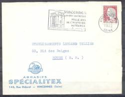 LETTRE  Cachet   VINCENNES Ppal  Le 8 3 1962    Mille Ans De L Histoire De France  Entete PUBLICITAIRE - 1960 Marianne (Decaris)