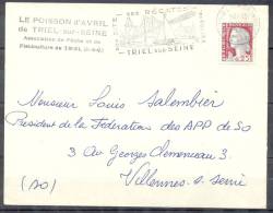 LETTRE  Cachet  TRIEL Sur SEINE    Le 22 3 1963   Ses Regates Son Site  Cachet LE POISSON D AVRIL - 1960 Marianne Van Decaris