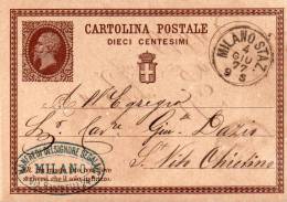 1877  CARTOLINA CON ANNULLO MILANO STAZ. - Postwaardestukken