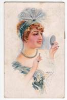 ILLUSTRATORS USABAL LADY MIRROR MAKEUP PEARLS ERKAL Nr. 304/6 OLD POSTCARD 1919. - Usabal