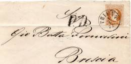 1872 LETTERA CON ANNULLO TRIENT X BRESCIA ITALIA - Covers & Documents