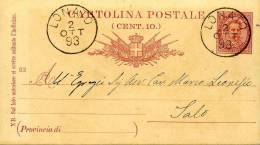 INTERO REGNO UMBERTO I 10 C. BIGOLA MILL 93 VG 1893 LOANO X SALO' - Postwaardestukken