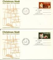 Canada FDC 1-11-1972 Complete Set Christmas Stamps On 4 Covers With Cachet There Ia A Stain At The Top Of One Of The Cov - 1971-1980