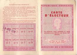 Carte D'Electeur/Ministére De L'Intérieur/Paris 1er Arrondissement/ 1979  VP526 - Materiaal En Toebehoren