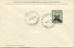 TRIESTE - FDC CIRCOLO FILATELICO TRIESTINO 1952 - ANTONIO MANCINI - Marcophilia