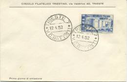 TRIESTE - FDC CIRCOLO FILATELICO TRIESTINO 1952 - FIERA DI MILANO - Marcophilie