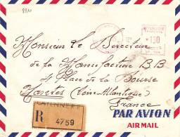 8810# AFFRANCHISSEMENT MECANIQUE CAYENNE GUYANE FRANCAISE 1965 LETTRE PAR AVION RECOMMANDEE Pour NANTES LOIRE ATLANTIQUE - Andere & Zonder Classificatie