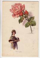 ILLUSTRATORS S. BOMPARD A FANCY LADY WITH PUPPYS ROSE Nr. 667/2 OLD POSTCARD 1921. - Bompard, S.