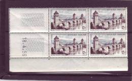 N° 1039 - 12F Pont Valentre CAHORS - 18.04.1956 - (1 Trait) - Papier Blanc Aux UV  épais - - 1950-1959