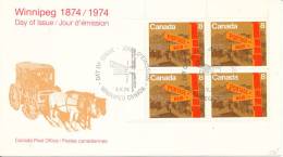 Canada FDC 3-5-1974 In A Block Of 4 Winnipeg With Cachet - 1971-1980