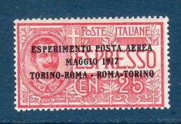 Italia / Italy 1917  --- Espresso N°1 Soprastampato  Rif. 1 Sass. ---   **mnh/ VF - Storia Postale (Posta Aerea)