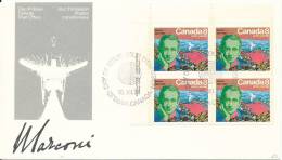 Canada FDC 15-11-1974 In Block Of 4 Marconi With Cachet - 1971-1980