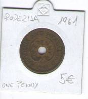 RHODESIA   AND NYASALAND       ONE PENNY   1961  Coin - Rhodesië